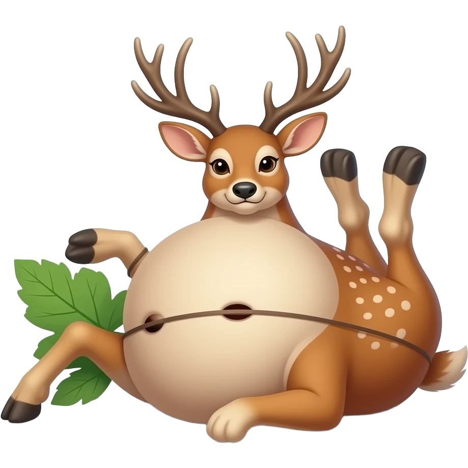 A female deer/doe is sprawling on her back unable to move,she pinned down by her own gigantic spherical ballooning Belly,her Bellybutton looks like it could reach the forest ceiling,she is that Fat,She ate way too much,She is one stuffed deer. emoji