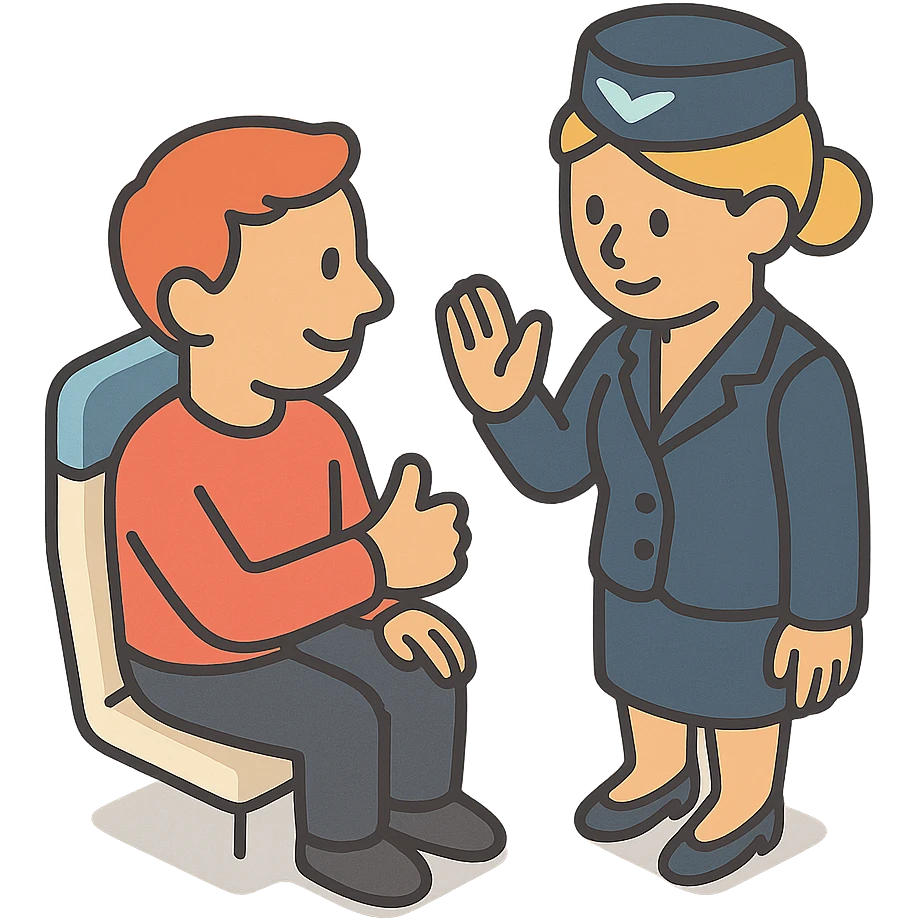 человек кивает в знак согласия стюардессе emoji
