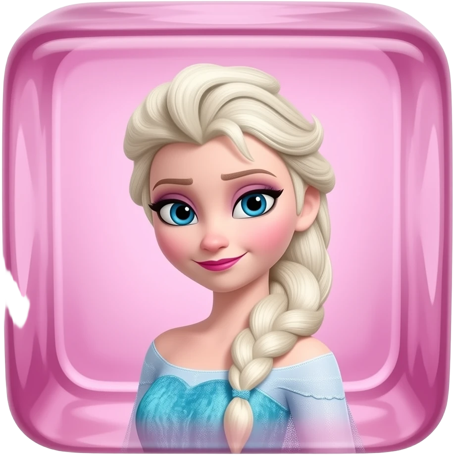 Elsa from frozen is frozen in a giant pink ice cube emoji