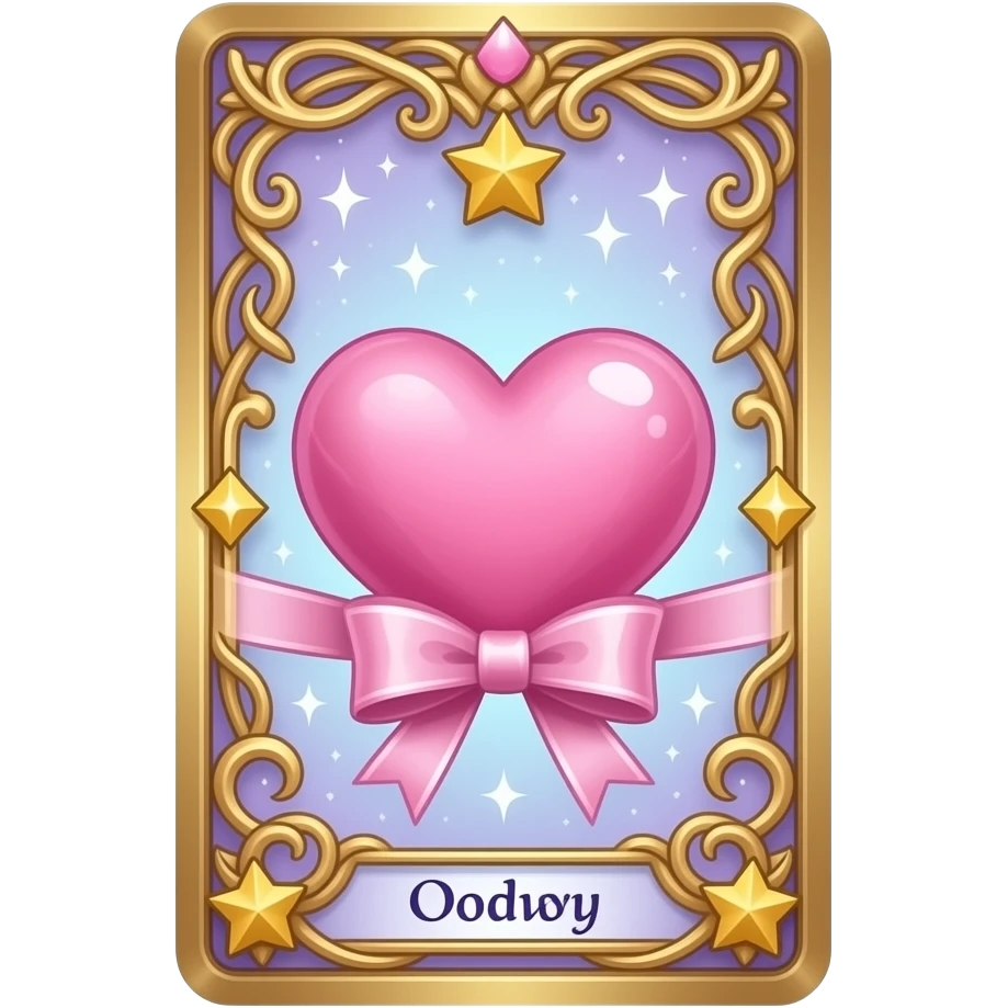 beautiful magical tarot card with pink heart and bow and stars and golden embellishments emoji