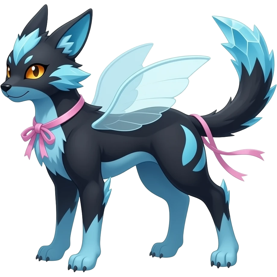 Slim thin lanky scrawny tall elegant oriental feral painted Asian Absol-Glaceon-Sylveon-fusion-hybrid-creature emoji