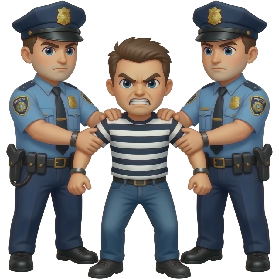 2 police officers arresting a white angry criminal emoji
