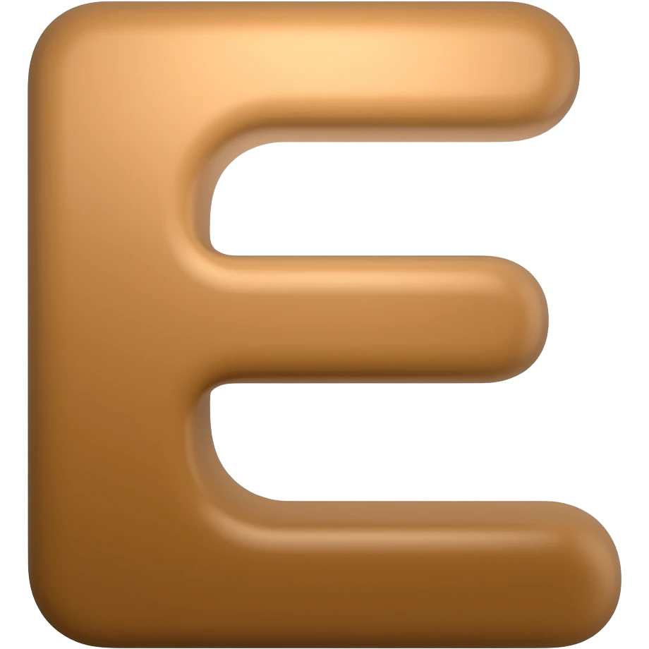 letter E, brown emoji