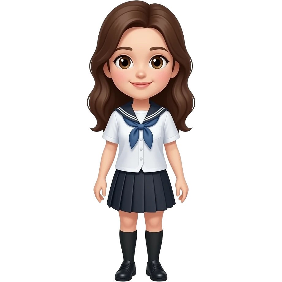Brown haired woman in school uniform (white shirt, tie, black skirt) full body emoji