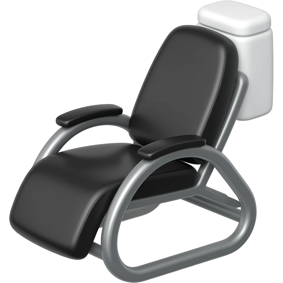 Cute 3D icon of a salon shampoo wash station: black reclining wash seat with a white ceramic basin behind the head. No barber chair, no armchair, no person, no hair, no text. Transparent background. emoji
