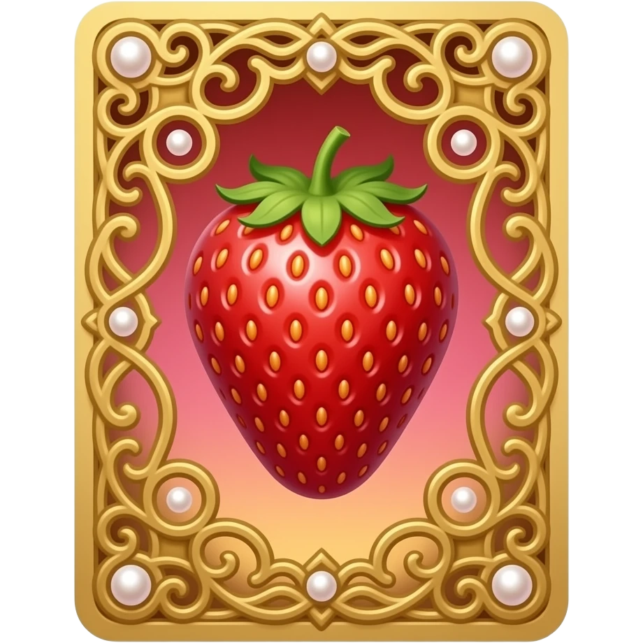 Tarot card, a strawberry, gold and pearls embellishments, very decorated, gradient accents. emoji
