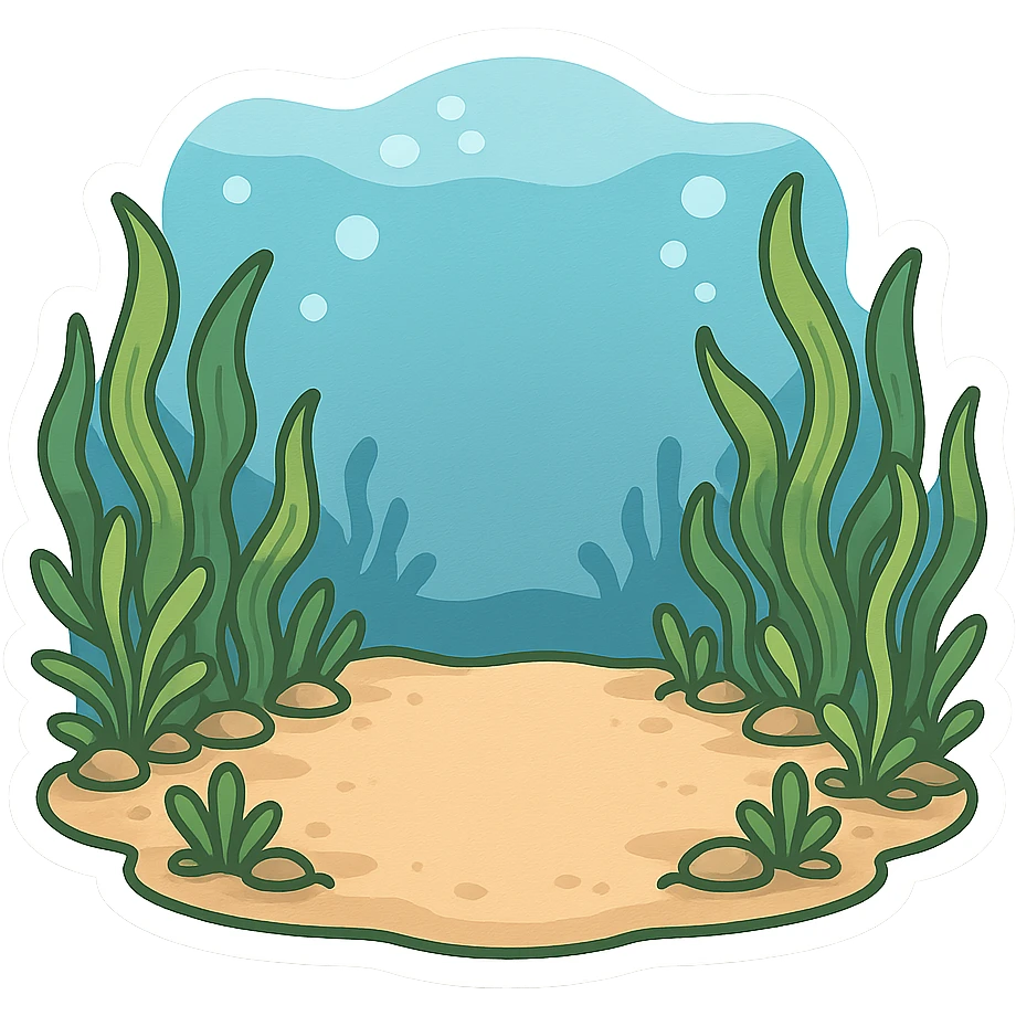 海底，水草，中间片空地 emoji