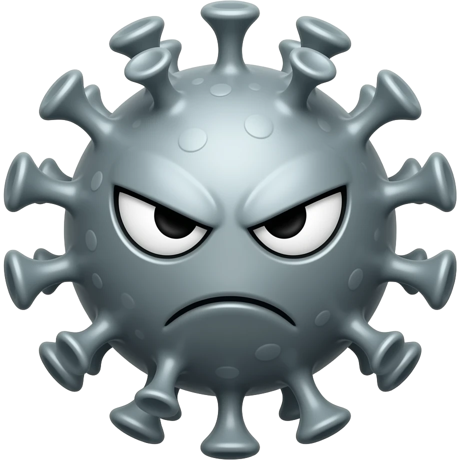 Corona virus with an evil face emoji