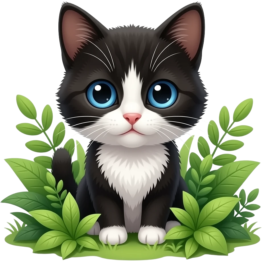 Realistic black kitten with white markings and striking blue eyes ...