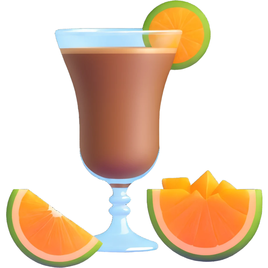 coffee carajillo drink with liquor in a glass with a slice of orange cantaloupe melon on the side emoji