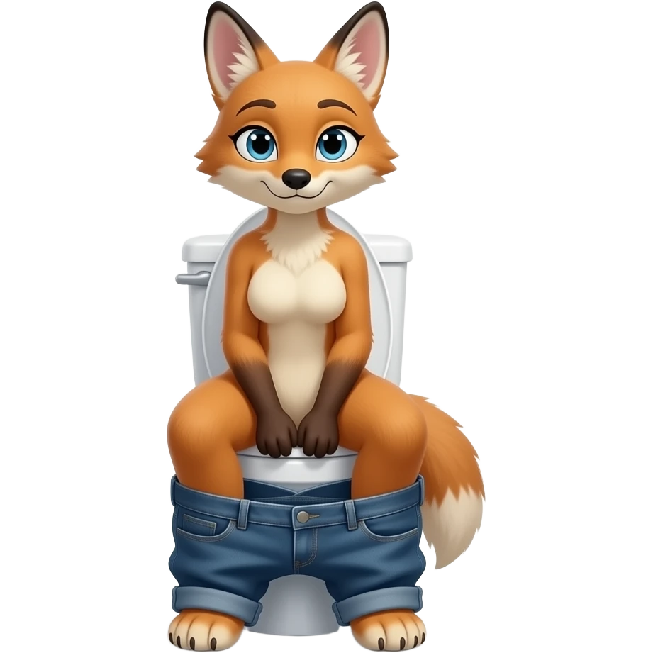 Female jackel furry person woman,sit on toilet pants down,fursona emoji