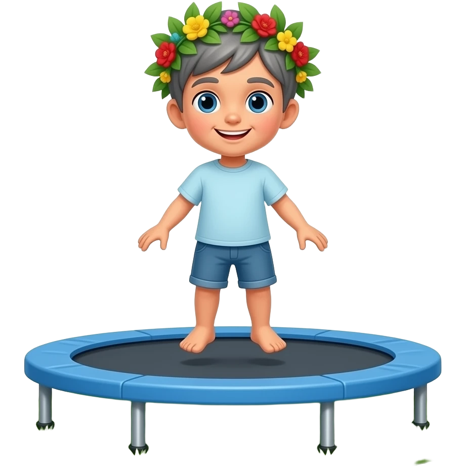 Trampolin mit Springer auf grüner Wiese Haare  nur Kranz und grau emoji
