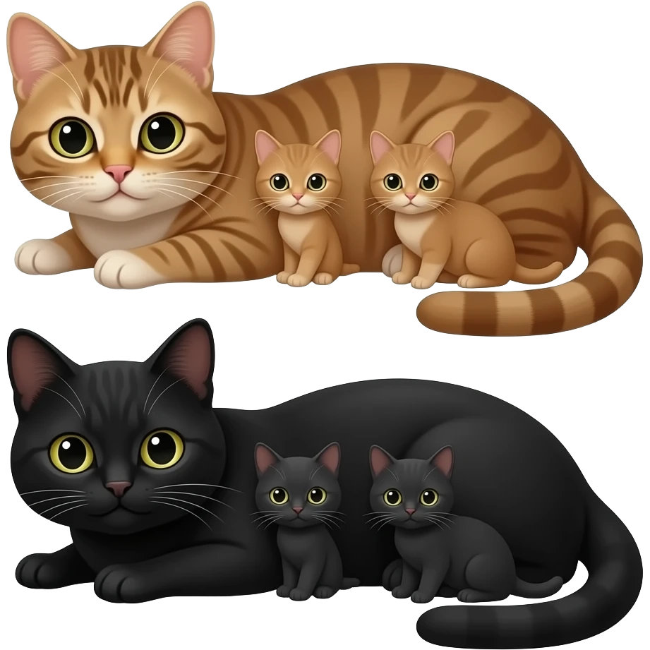 دو گربه یکی رنگ موکا و یکی دیگه سیاه که کنار هم خوابیدن  دو بچه دارن emoji