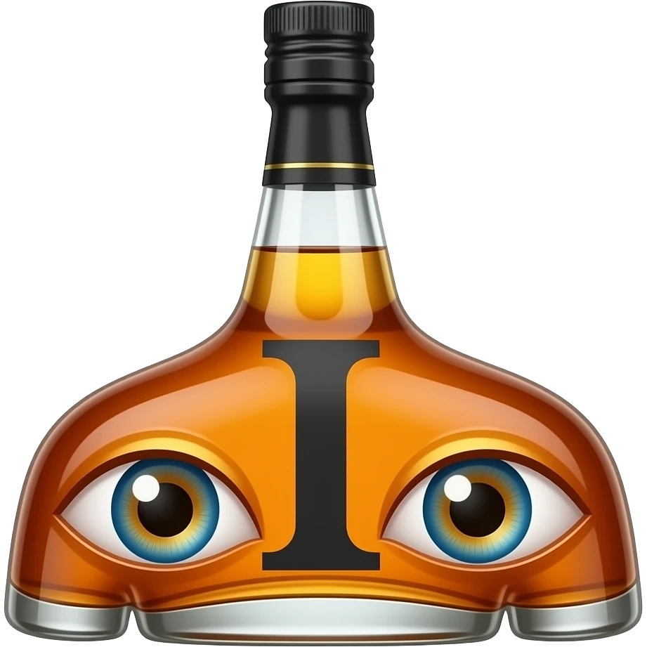 viski en forma de una perona con etiqueta i con ojos emoji