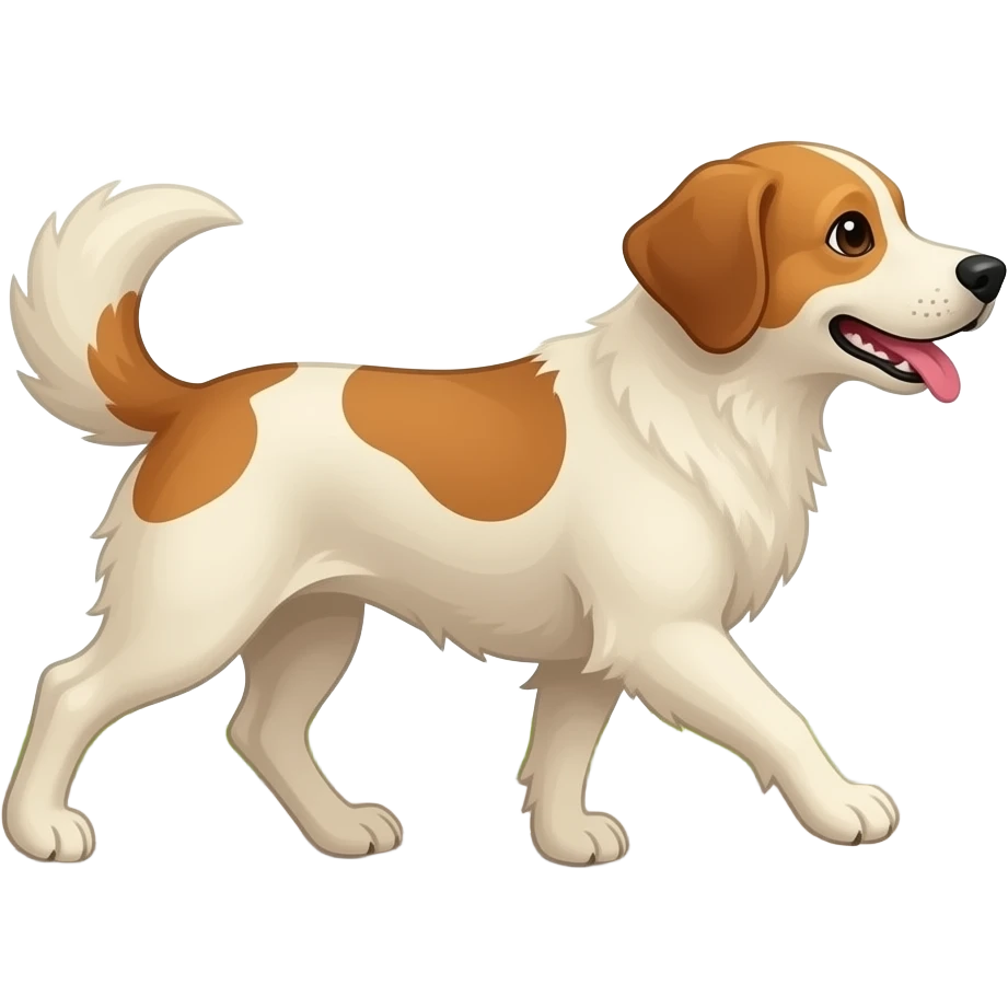 The dog walks along the park path. emoji