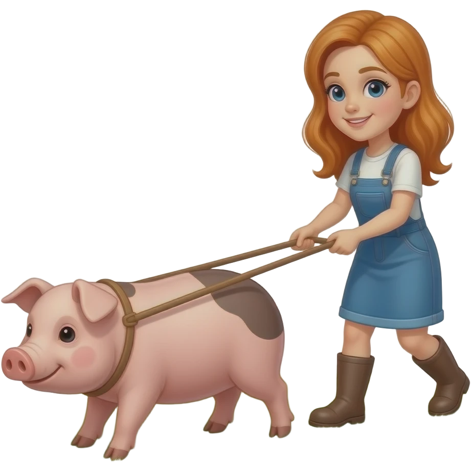 Ginger women pulling a pig emoji