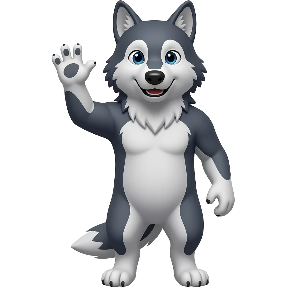 Wolf waving hi emoji