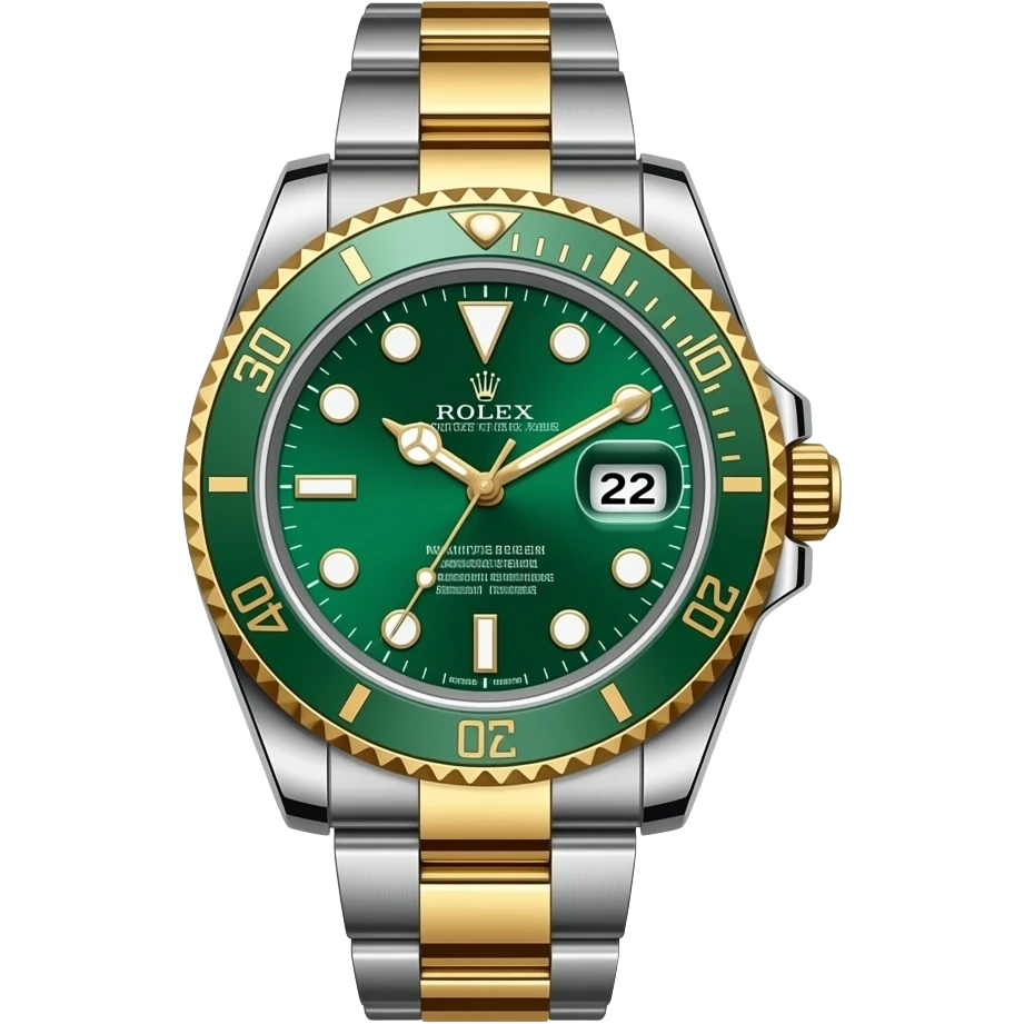 Bimdo avec rolex avec cadran vert et blacelet mi argent mi or emoji