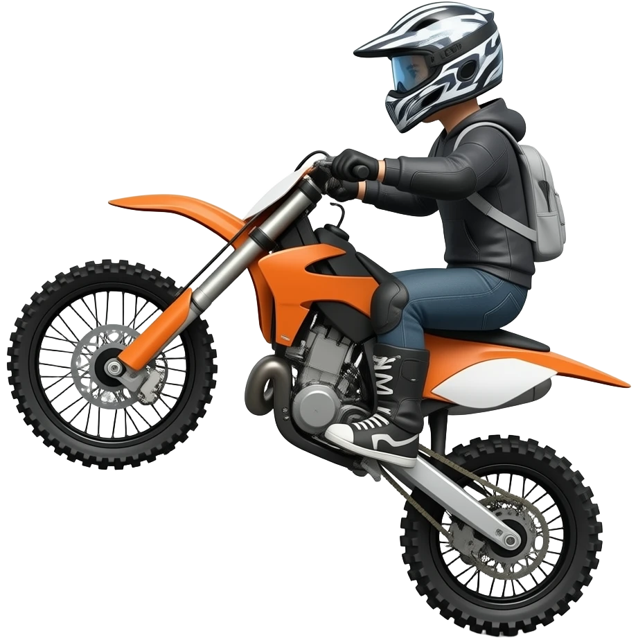 Person wheeliing orange dirt bike emoji