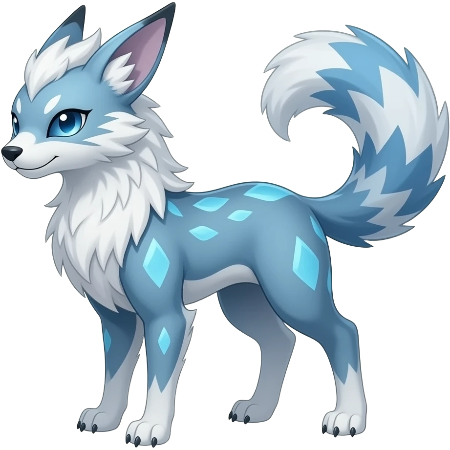 lanky tall elegant oriental feral painted Asian Absol-Glaceon-Sylveon-animal-Fakémon-fusion-hybrid-creature emoji