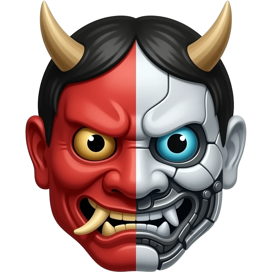 red bald japanese oni face with right half part-robot emoji | AI Emoji ...