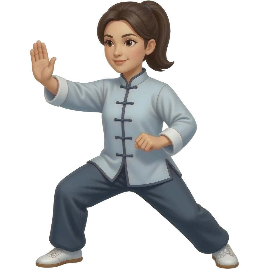 Frau mit dunklen Haaren macht Tai Chi Pose Single Whip emoji