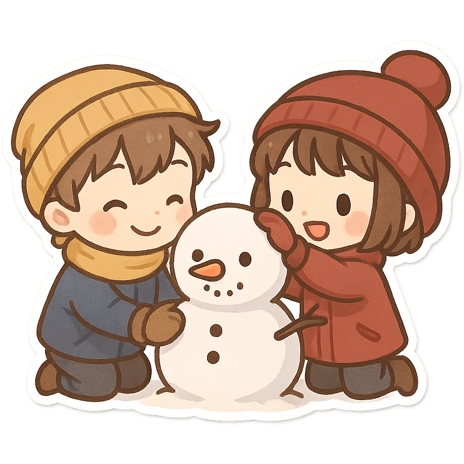 2个可爱的孩子正在堆雪人 emoji