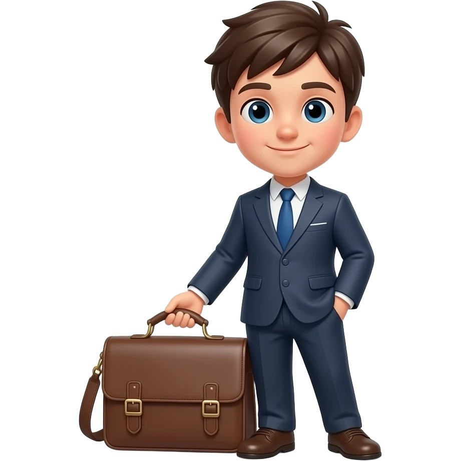 정장 입은 소년, 옆에 서류 가방 있게 emoji