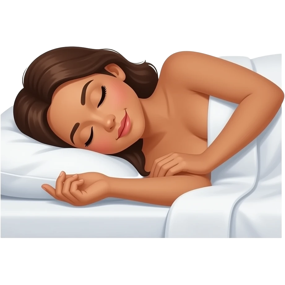 a tanned woman sleeping shirtless in bed sideways with zzz over her head emoji