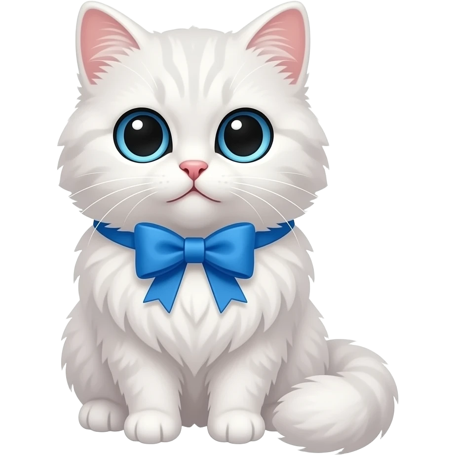 Fluffy white cat with blue bow emoji