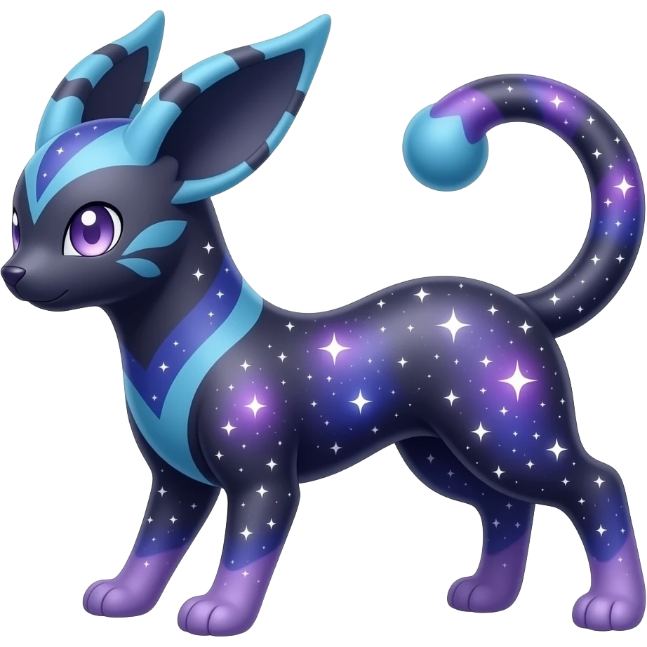 Sparkly starry glossy shiny stardust Nebulae purple-blue-black-gradients Zorua-Espeon-Sylveon-animal-hybrid-creature emoji