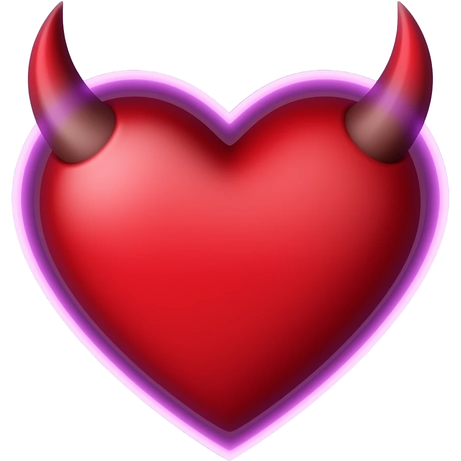 red and purple heart with demon horns with a neon border emoji