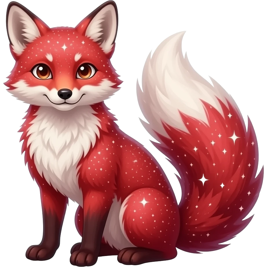 Hyper realistic fire red velvet fur soaked in starlight glitter and shadow gradients beautiful, shoulder bust emoji