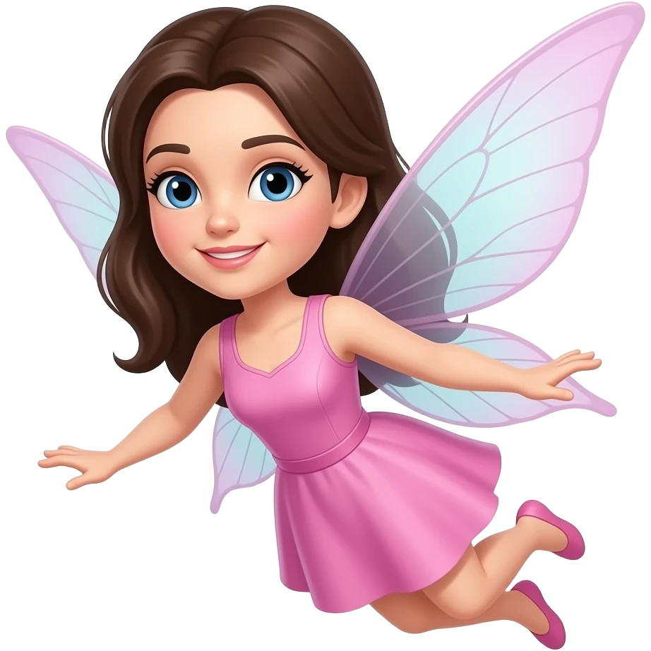 I want a beautiful pink fairy flying she has dark brown hair and she has a fair skin emoji