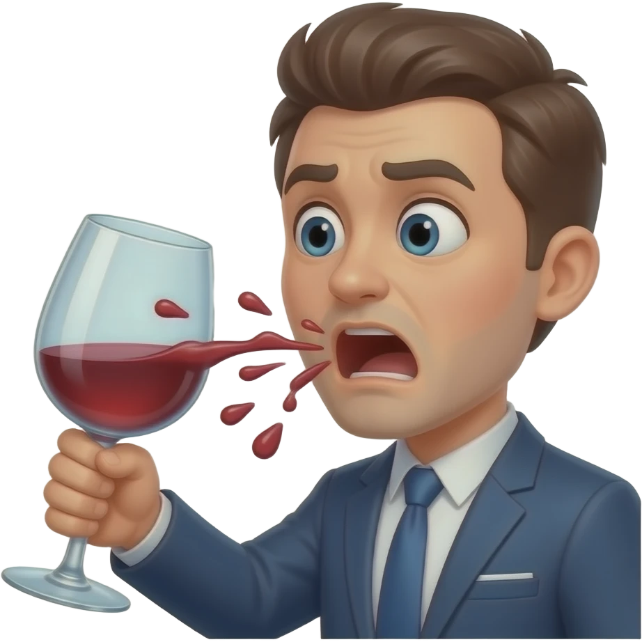 Hitting wine glass when startled and glass spills emoji