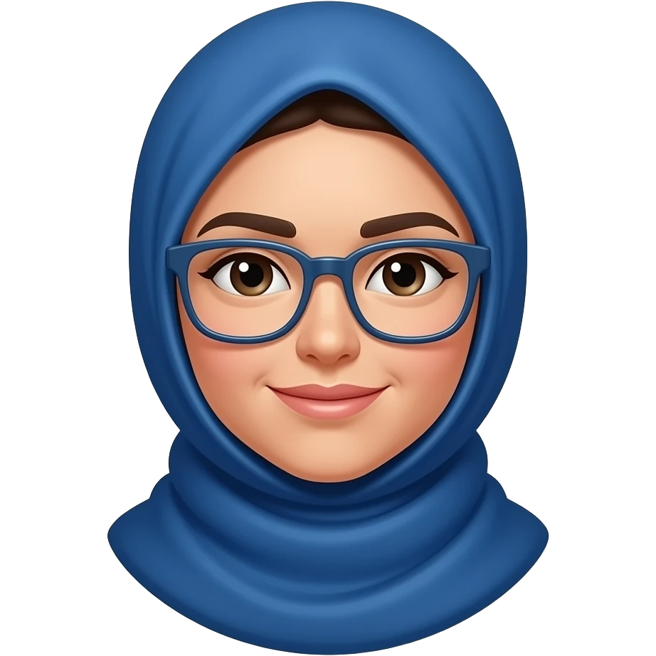 من فضلك اصنع لي ايموجي محجبة حجاب ازرق مع نظارات طبية emoji