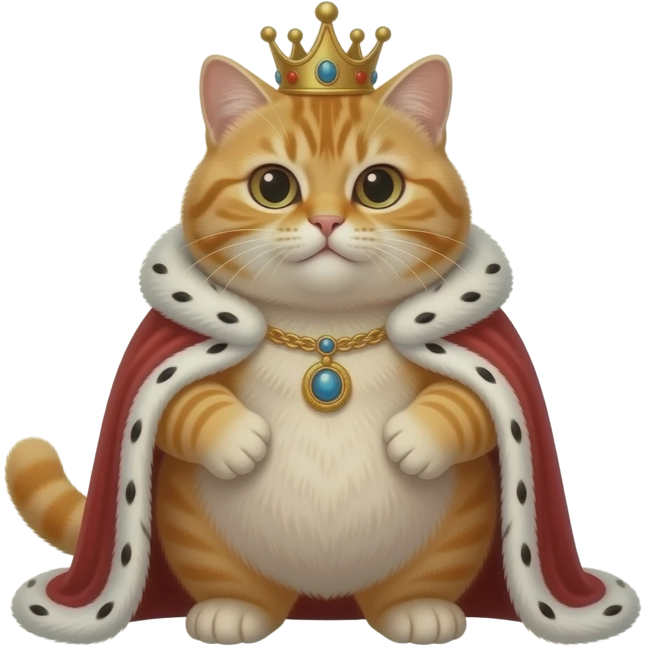 Realistic looking fat Orange tabby no white king with crown and robe emoji