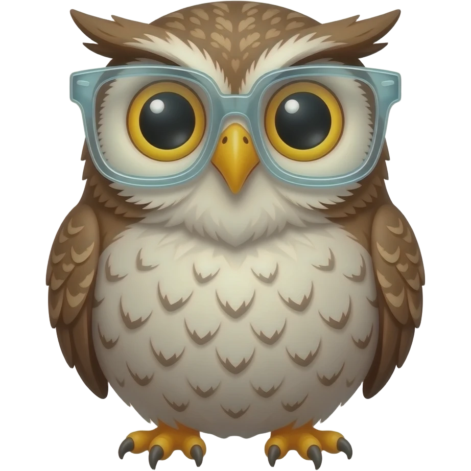 Smart fat owl wearing clear rectangle eyeglasses emoji