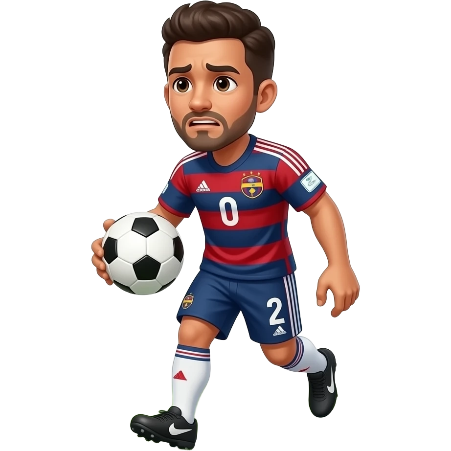 A SOCCER PLAYER LEAVING A BIT TIRED BUT HAPPY AFTER THE MATCH WITH A BALL BECAUSE HE DID A HAT-TRICK emoji