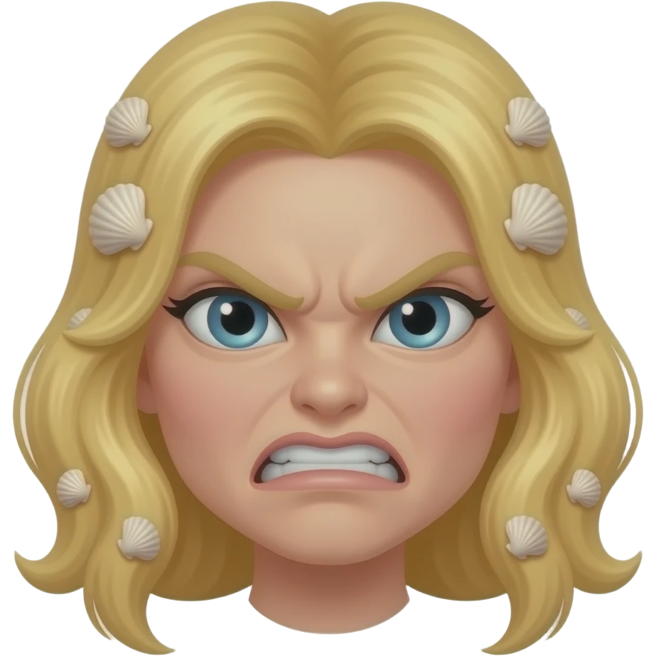 angry mermaid face with shells in hair blonde emoji