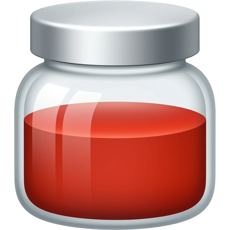 red medicine in glass container with silver lid emoji