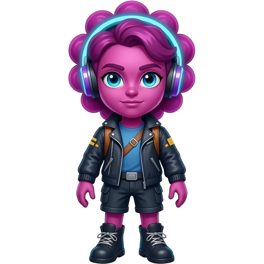 A neon portal character with a glowing magenta body, circular portal ...