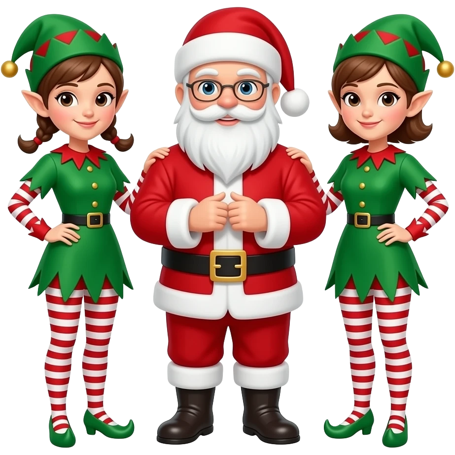 Two girl Christmas elves and santa emoji
