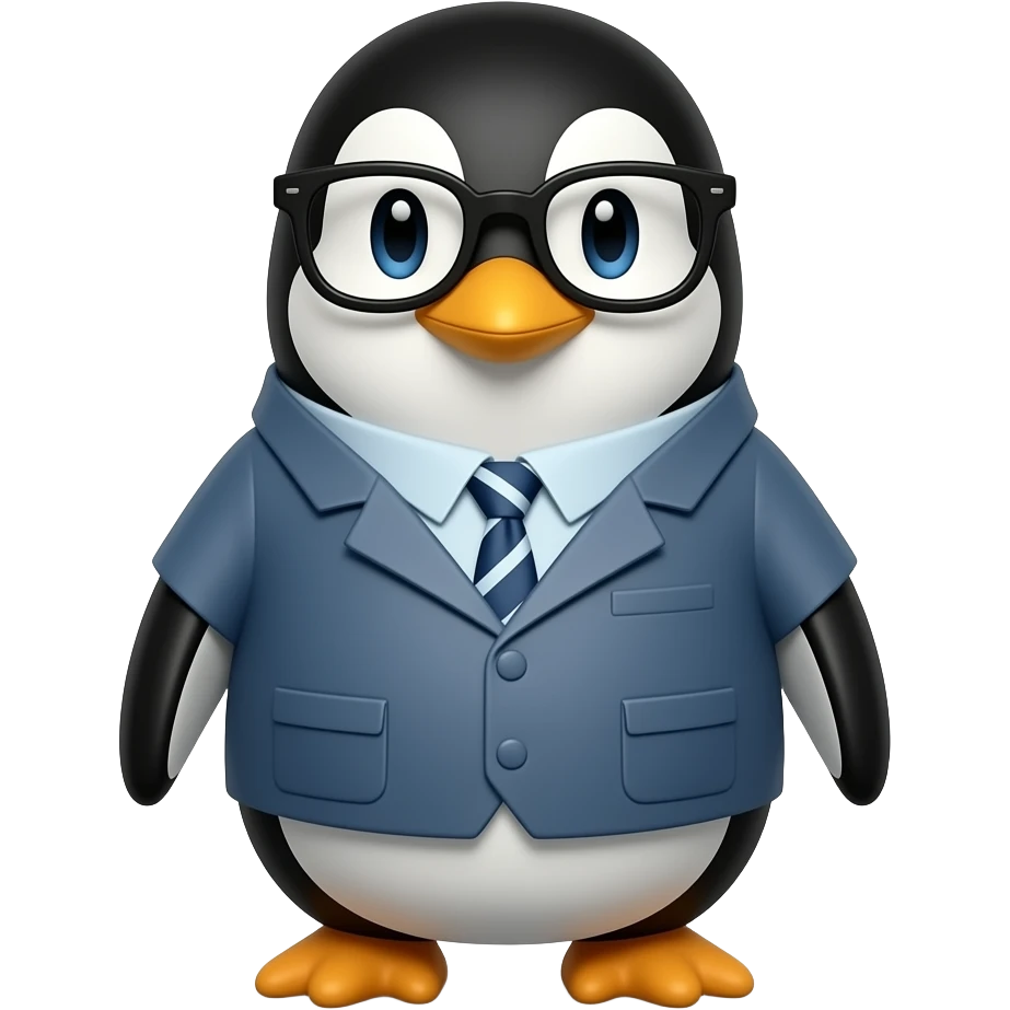 Emoji  de  pinguino con  ropa y lentes negros emoji