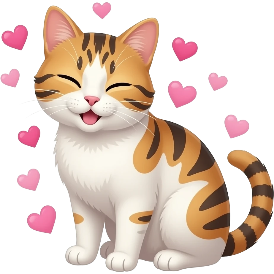 Cat in Quebec purring with hearts emoji