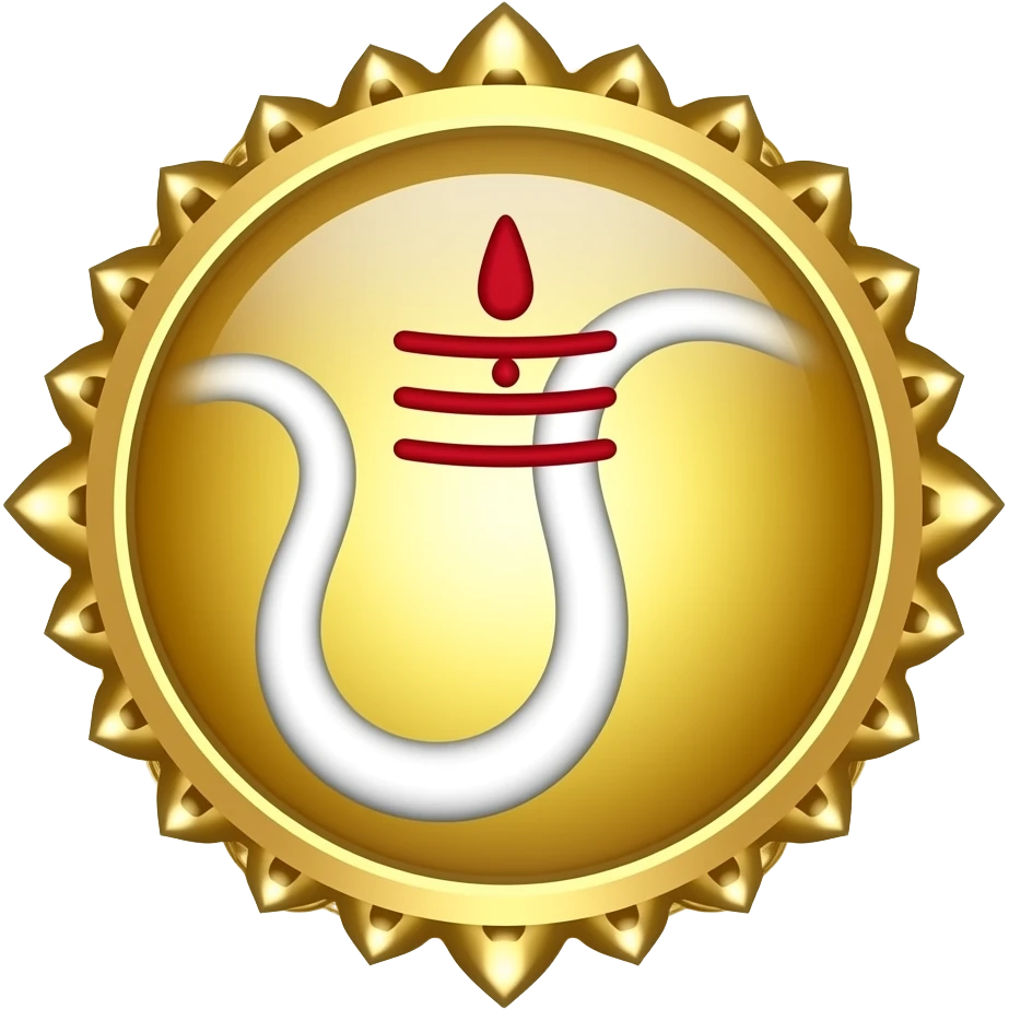 3D glossy Vishnu Namam emoji, white U-shaped tilak with red center line, golden divine glow, sacred Vaishnav symbol, symmetrical design, soft light aura, premium devotional style, ultra clean emoji icon emoji