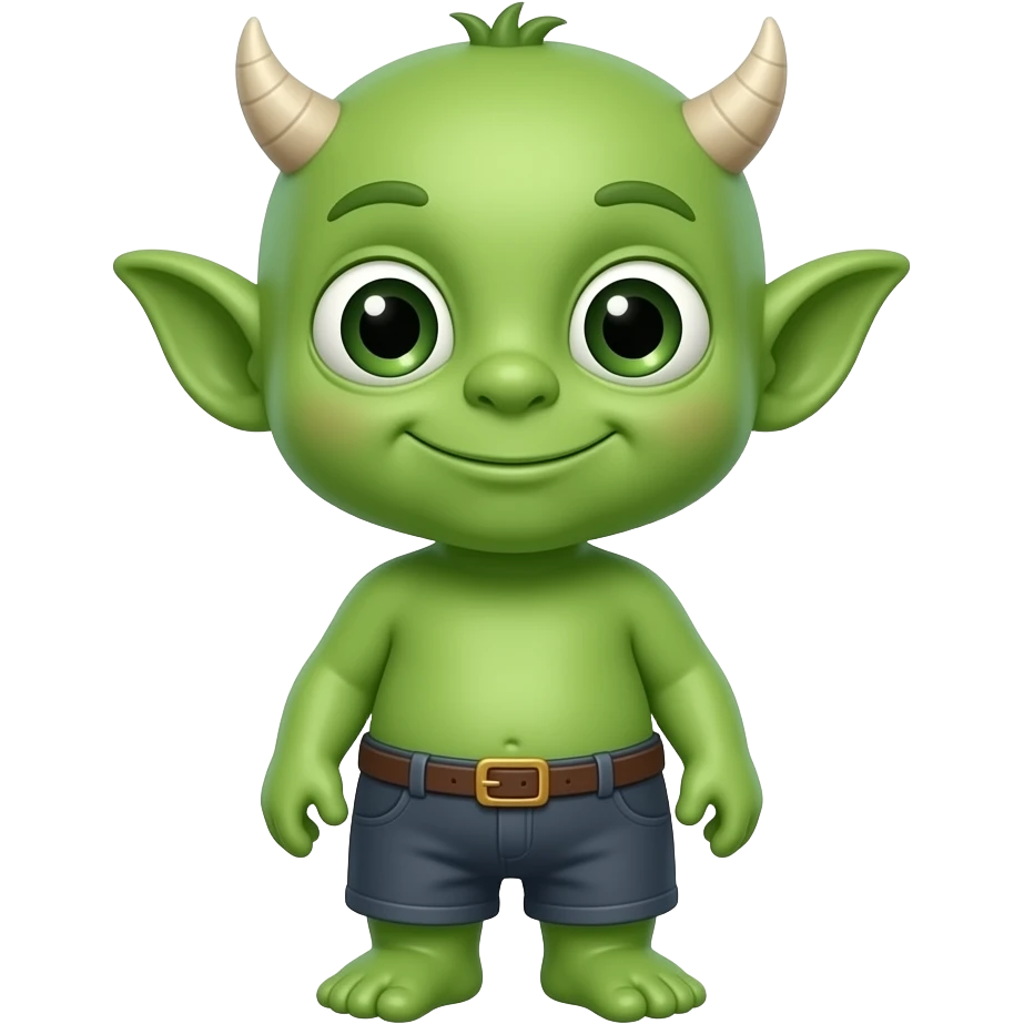 benefical green AI baby goblin with no horns on the head, all body, innocent aspect, funny appearance emoji