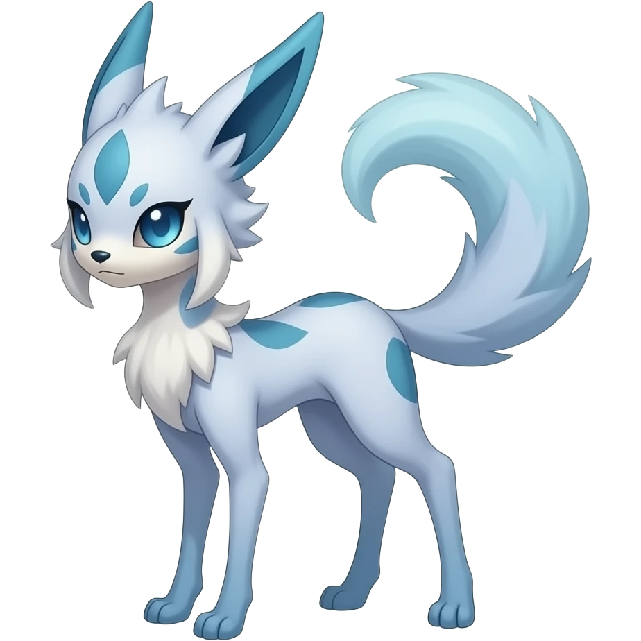 Slim thin lanky scrawny tall elegant oriental feral painted Asian Absol-Glaceon-Amaura-Aurorus-Sylveon-fusion-hybrid-creature emoji