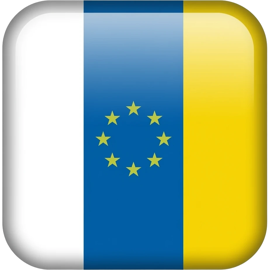 bandera de canarias pero en el centro un azul más celeste y dentro de ese recuadro celeste hazlo con 7 estrellas circulares de color verde emoji