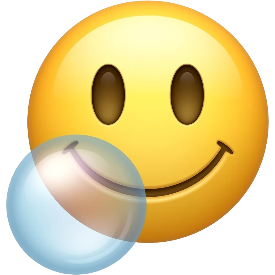 a yellow smiley face blowing a bubblegum bubble emoji